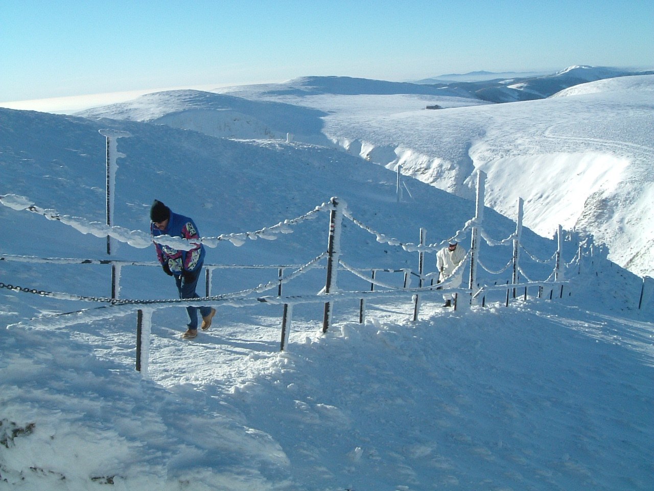 Winter walk along the snow-covered ridge of Śnieżka